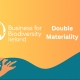 White text on orange background, l'Doublie Materiality' logo, illustrations of orange coral and fish