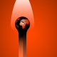 Illustration of a match with a flaming globe at its head on a red background