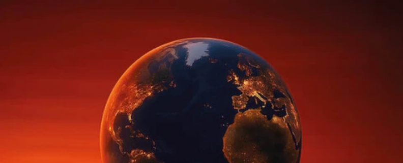 Globe with a dark red background