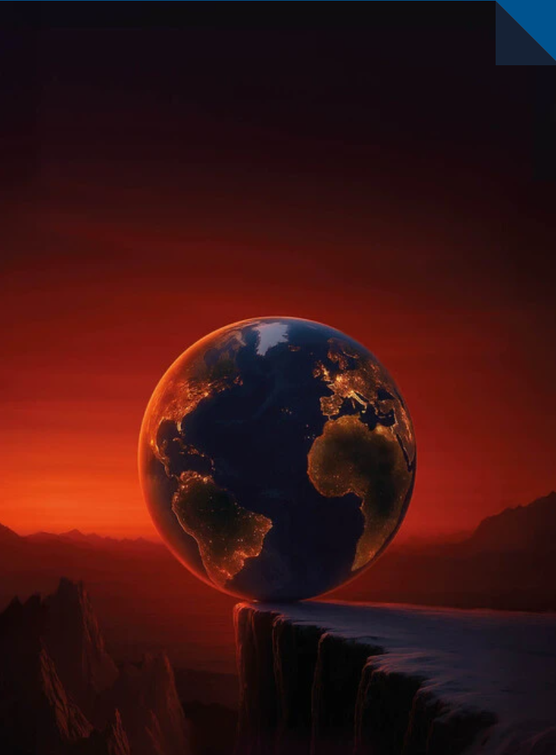 Globe with a dark red background