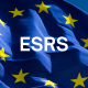 Blue fag with yellow stars in a circle, white text reads: ESRS